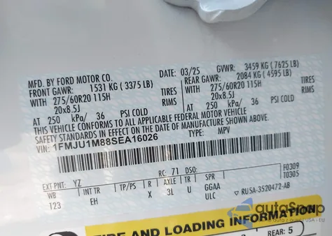 2025 Ford Expedition Platinum z USA, uszkodzony, nr VIN 1FMJU1M88SEA16026